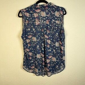 Eden & Olivia Floral Sheer Sleeveless Blouse Top Casual Blue Pink Women's Medium